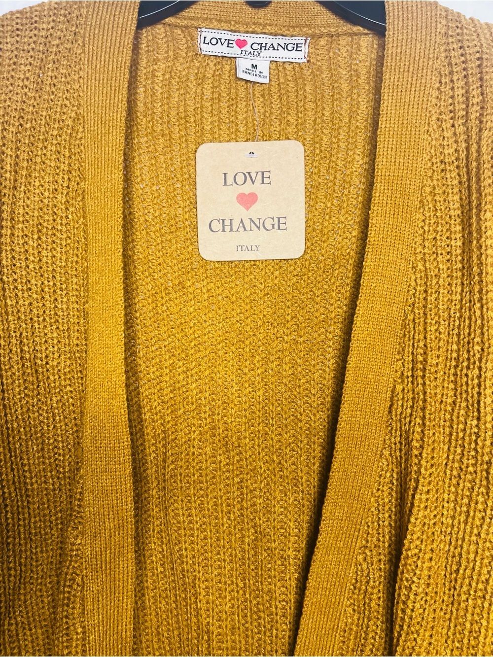 Mustard Open-Front Women's Cardigan Sweater Love Chance Size Medium - Picture 2 of 5